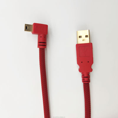 Rot kundenspezifisches USB 2.0 USB A Männlich nach Rechtswinkel Mini-USB-Kabel Schnellladung